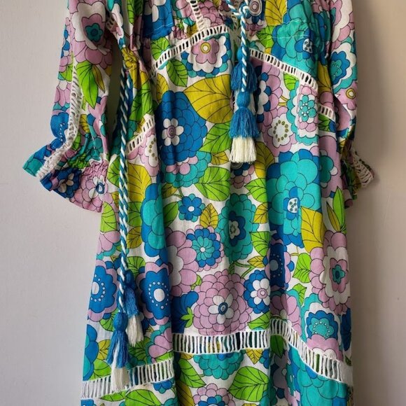 Dodo Bar Or Green Floral Retro Long Sleeve Girl's Cinch Waist Casual Dress - Picture 7 of 11